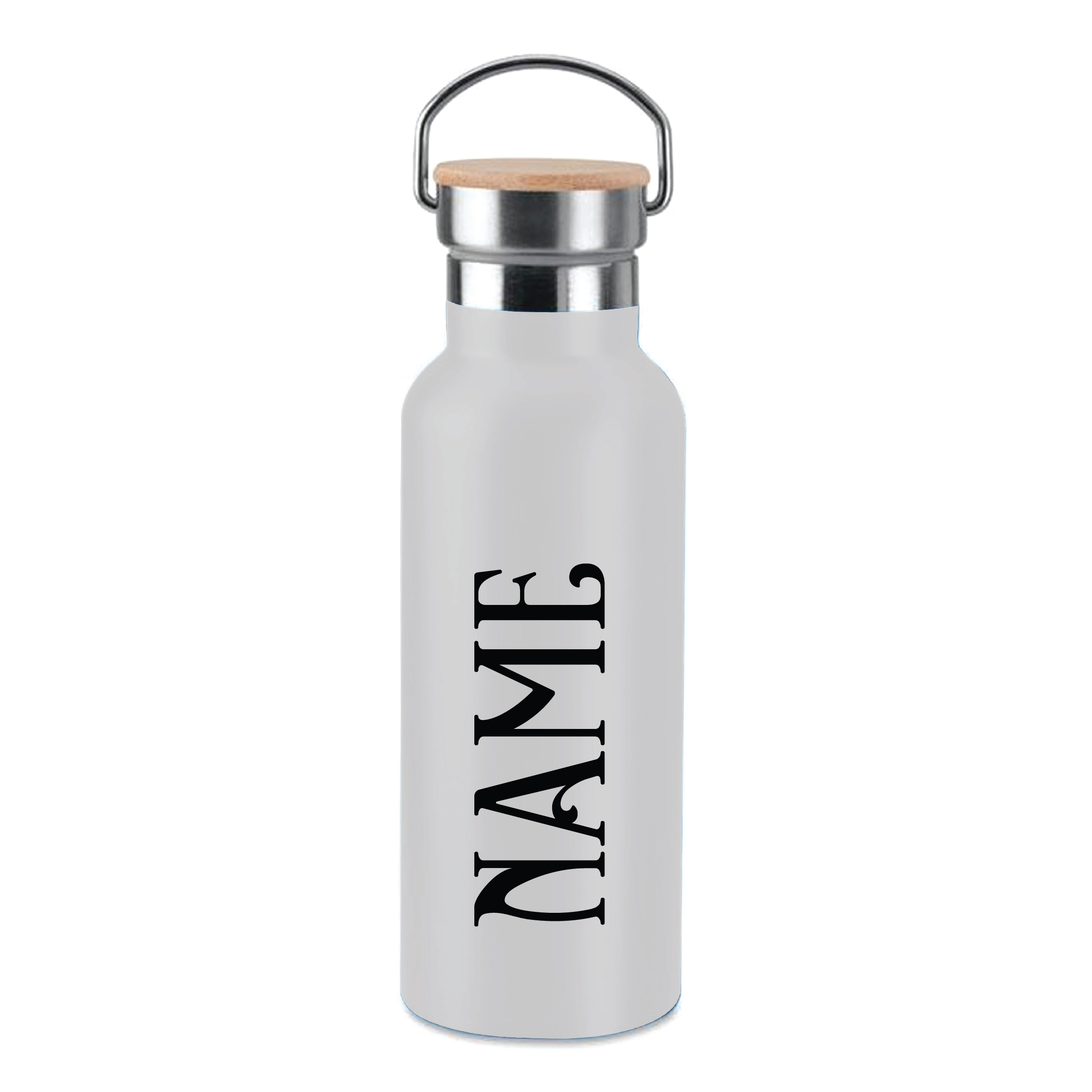 Personalised White Cork Water Bottle with Printed Name 